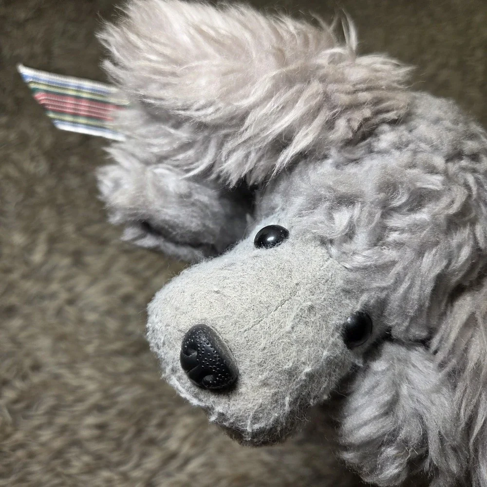 Graphics International 1983 Laying Plush Gray Poodle Dog‎ Stuffed Animal Ribbon